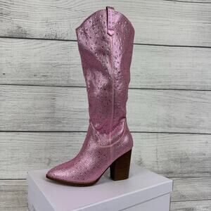 Top Moda Women's Pink Imogen Embellished Studded Sparkle Western Boots Size 7.5
